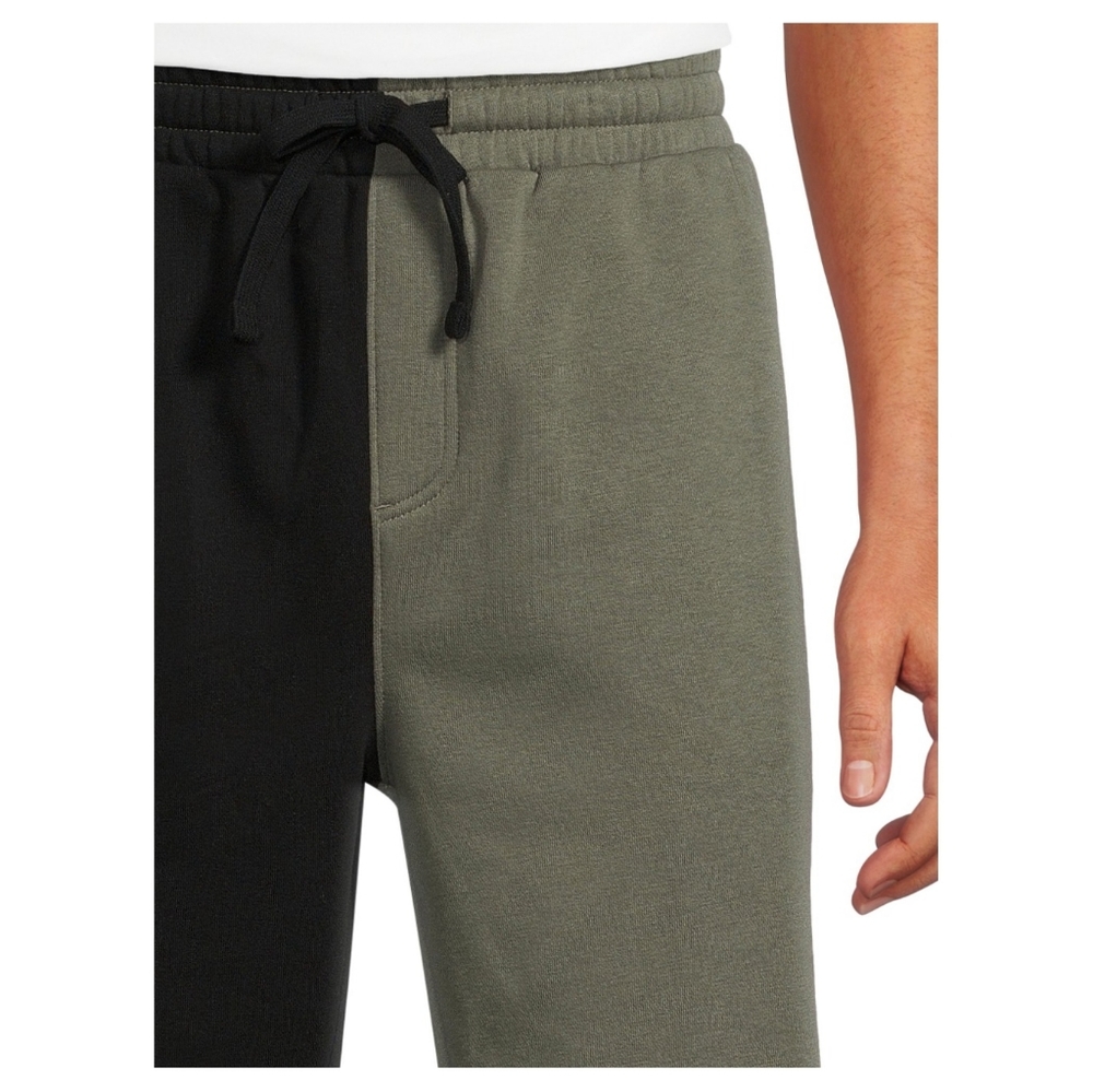 NWT Men's No Boundaries Fleece Jogger Shorts Colorblock Black/Green - Picture 3 of 4